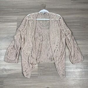 Ultra Pink Women's Cardigan Open Front Lace‎ Cottagecore Neutral 1X Beige